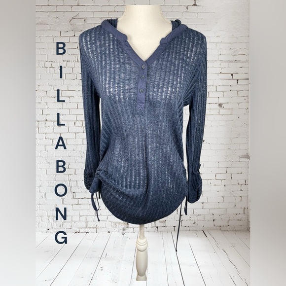 Billabong | Ruched Semi Sheer Hoodie Blouse - Picture 1 of 5